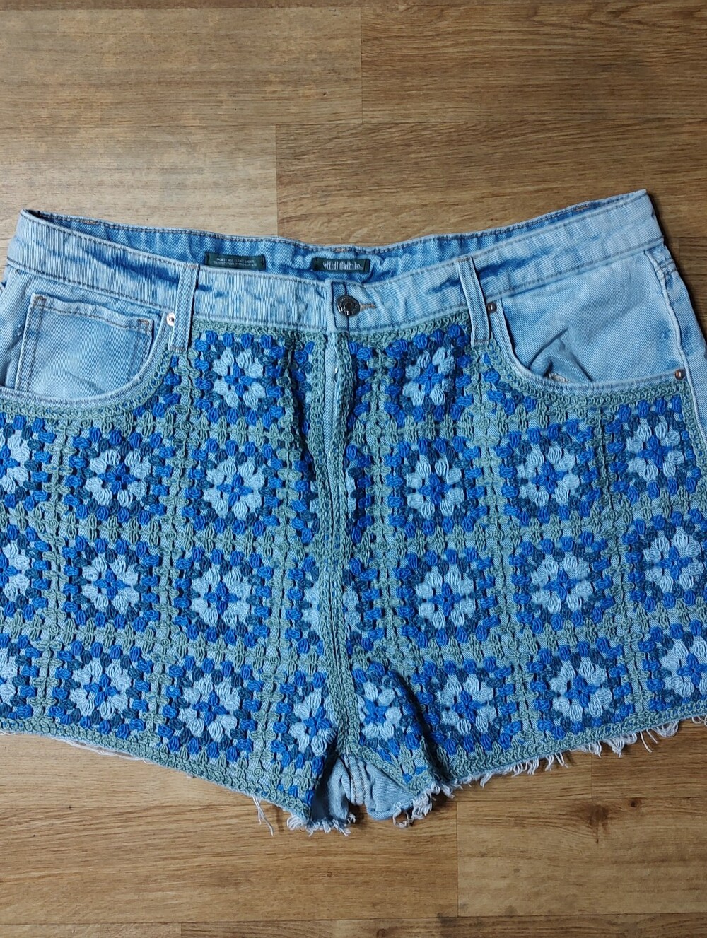 wild fable Light & Medium Blue Crochet-Front Denim Shorts